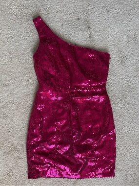 One-Shoulder hot pink barbie Sequin Cocktail Dress